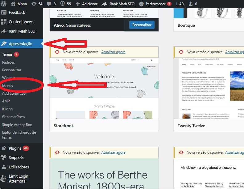 criar um menu no WordPress